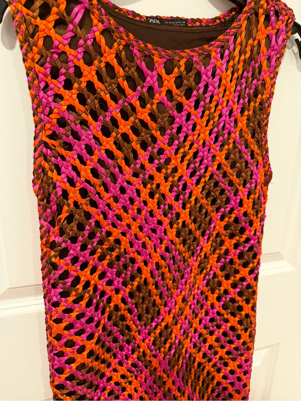 Zara Orange and Pink Handwoven Fringe Maxi Dress - Picture 3 of 4